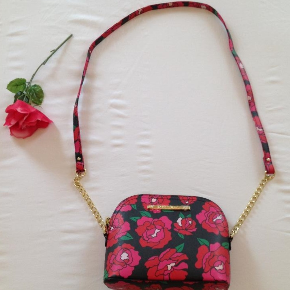 NWT Betsey Johnson Black Floral Crossbody Bag